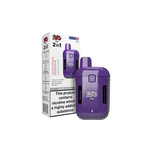 20mg IVG Air 2 in 1 Disposable Rechargeable Pod Vape Kit 1200 Puffs 3 For £22 - Broadbase